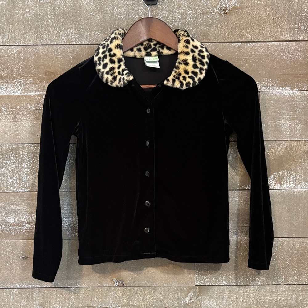 Circo Black Jacket with Leopard Print Trim, Christmas Sweater